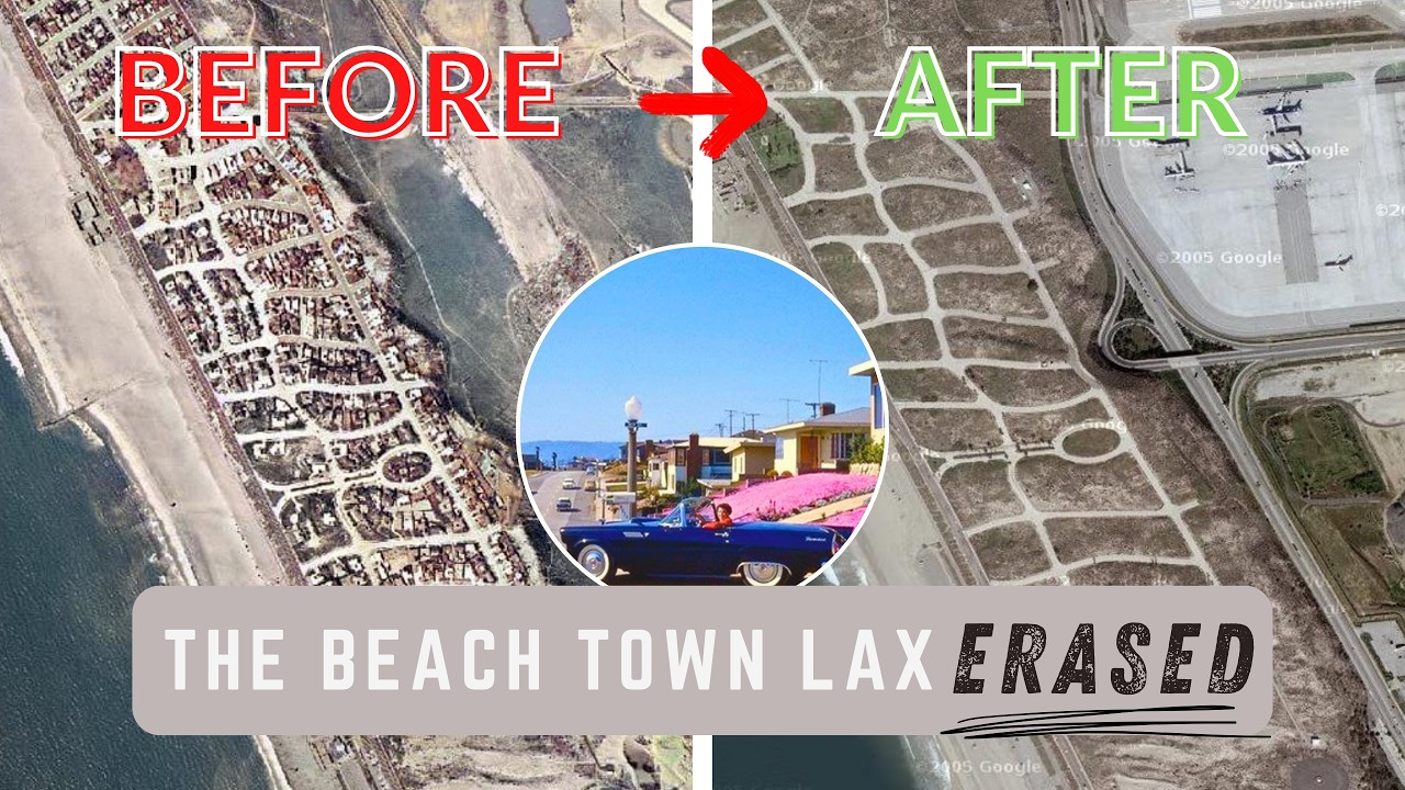 aerial map collage of surfridge, the abandoned beach town beside lax